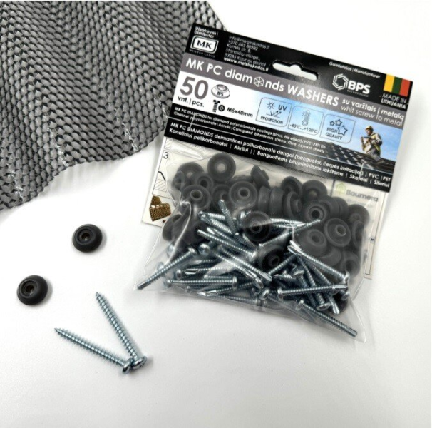 Puidu kinnituskruvid vahetükiga (hall) MK PC DIAMONDS 5x50mm, 50 tk/pakk.